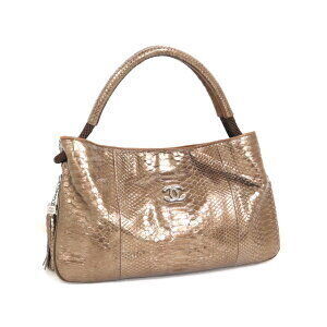 CHANEL Coco Mark Handbag Metallic Bron White Python Leather